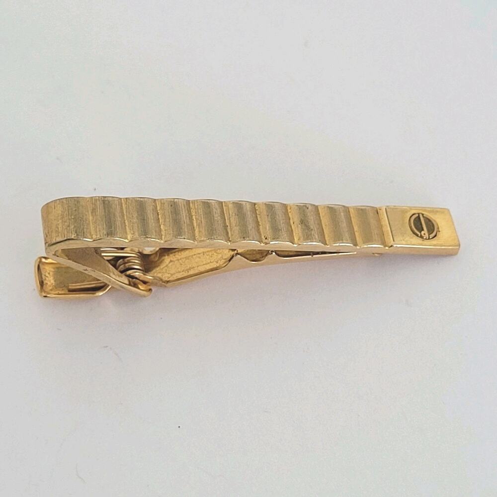 Dunhill Vintage Striped Tie Clasp Clip Bar Gold Retro Geometric Minimalistic